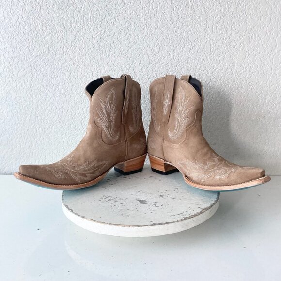 Lane LEXINGTON Womens Cowboy Bootie 11 Latte Suede Western Cowgirl Short Boots - Picture 7 of 11